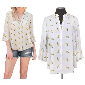 Lush - Pineapple Bell Sleeve Button Down Blouse